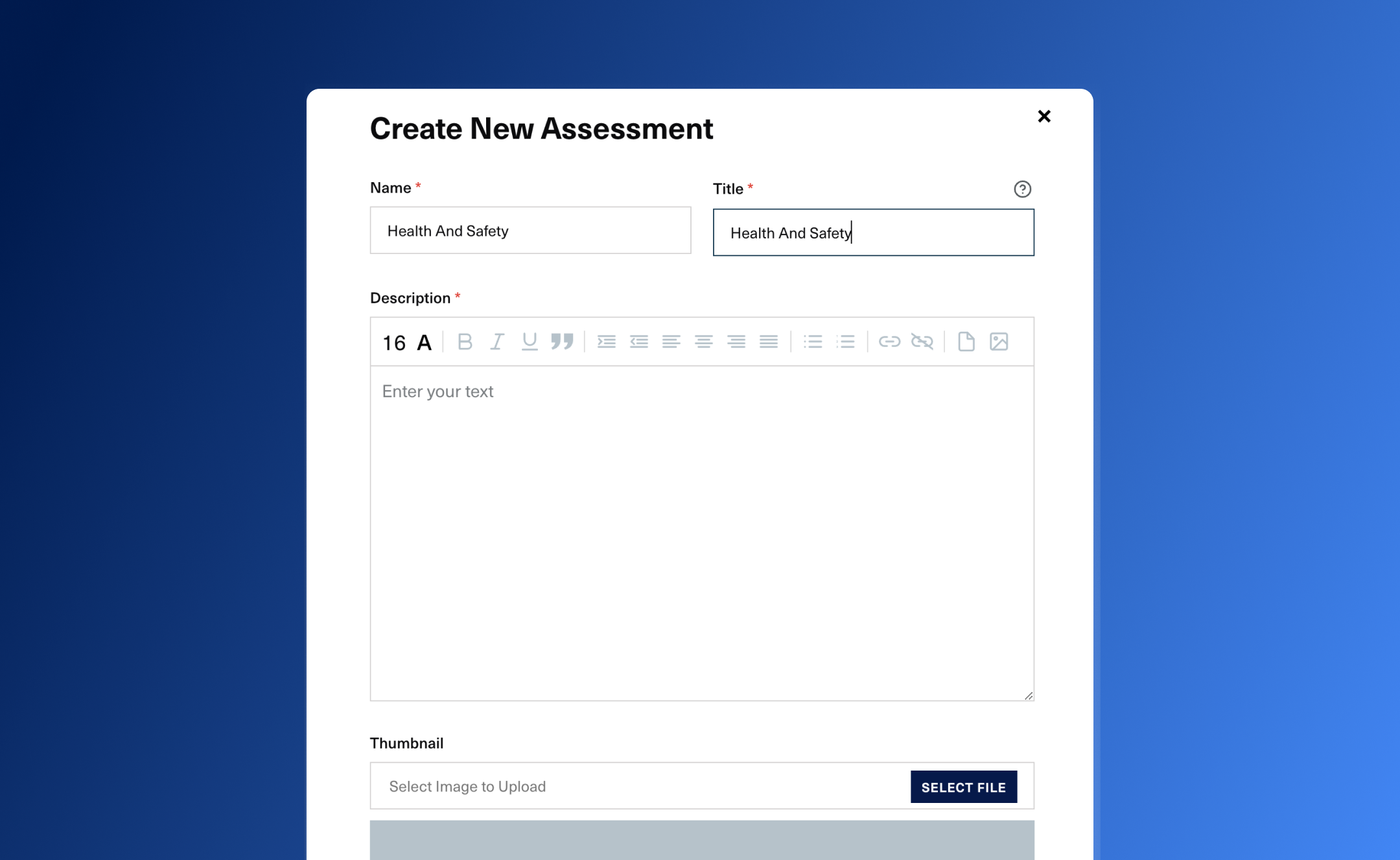 Create Assessment Form