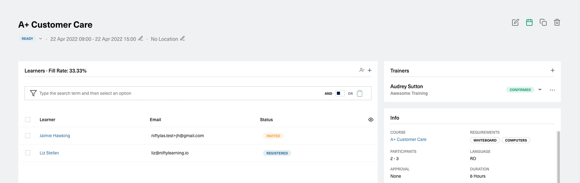 live session dashboard